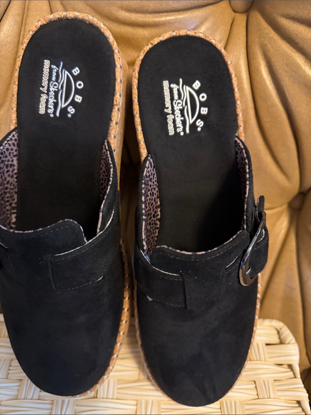 BAMBOO Black Suede Platform Mule with Buckle Accent